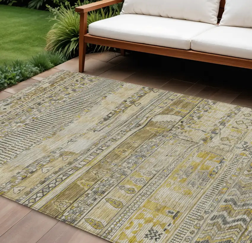 Brown And Gold Striped Washable Indoor Outdoor Area Rug Photo 2