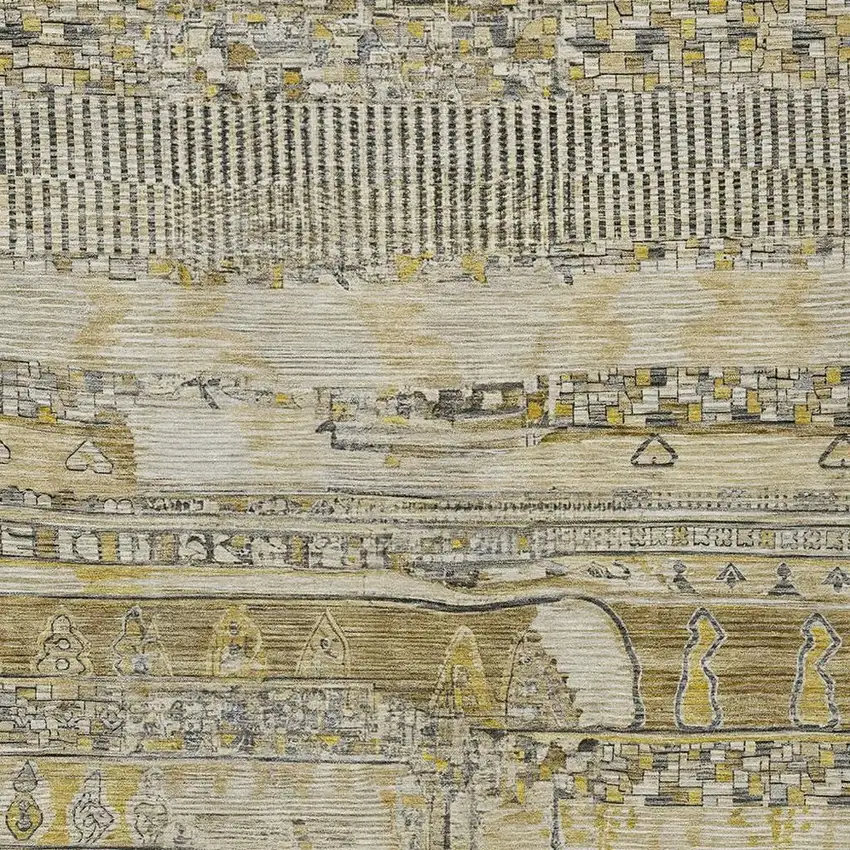 Brown And Gold Striped Washable Indoor Outdoor Area Rug Photo 3