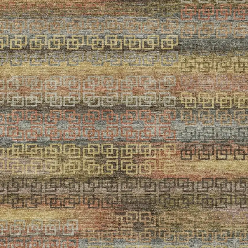 Brown And Gold Striped Washable Indoor Outdoor Area Rug Photo 4