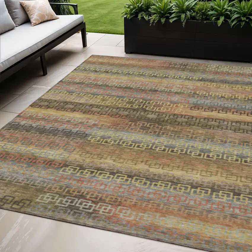 Brown And Gold Striped Washable Indoor Outdoor Area Rug Photo 2