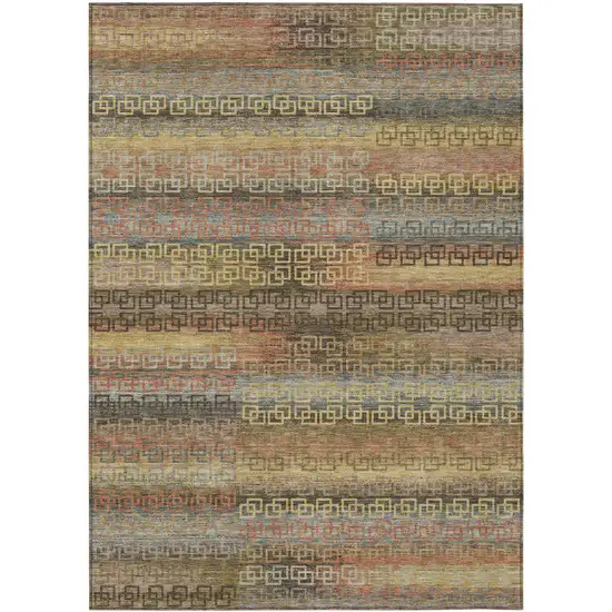 Brown And Gold Striped Washable Indoor Outdoor Area Rug Photo 1