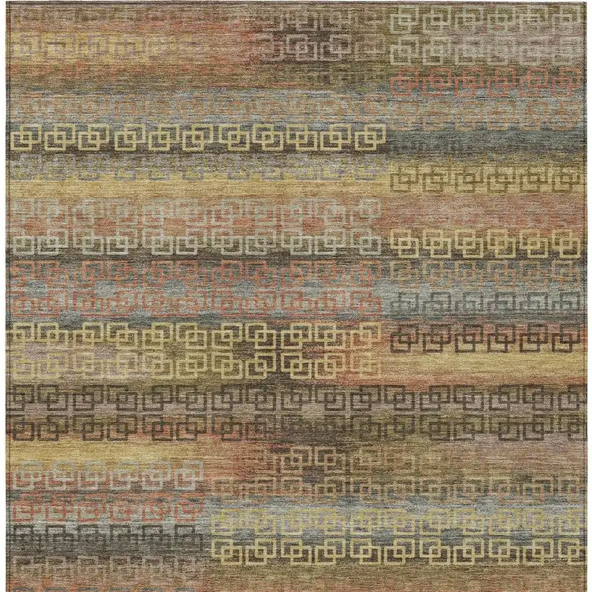 Brown And Gold Striped Washable Indoor Outdoor Area Rug Photo 4