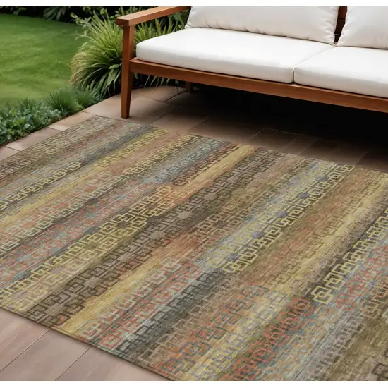 Brown And Gold Striped Washable Indoor Outdoor Area Rug Photo 2