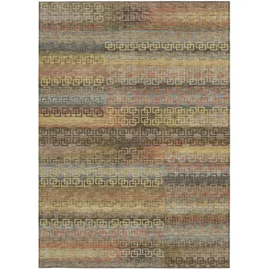 Brown And Gold Striped Washable Indoor Outdoor Area Rug Photo 4