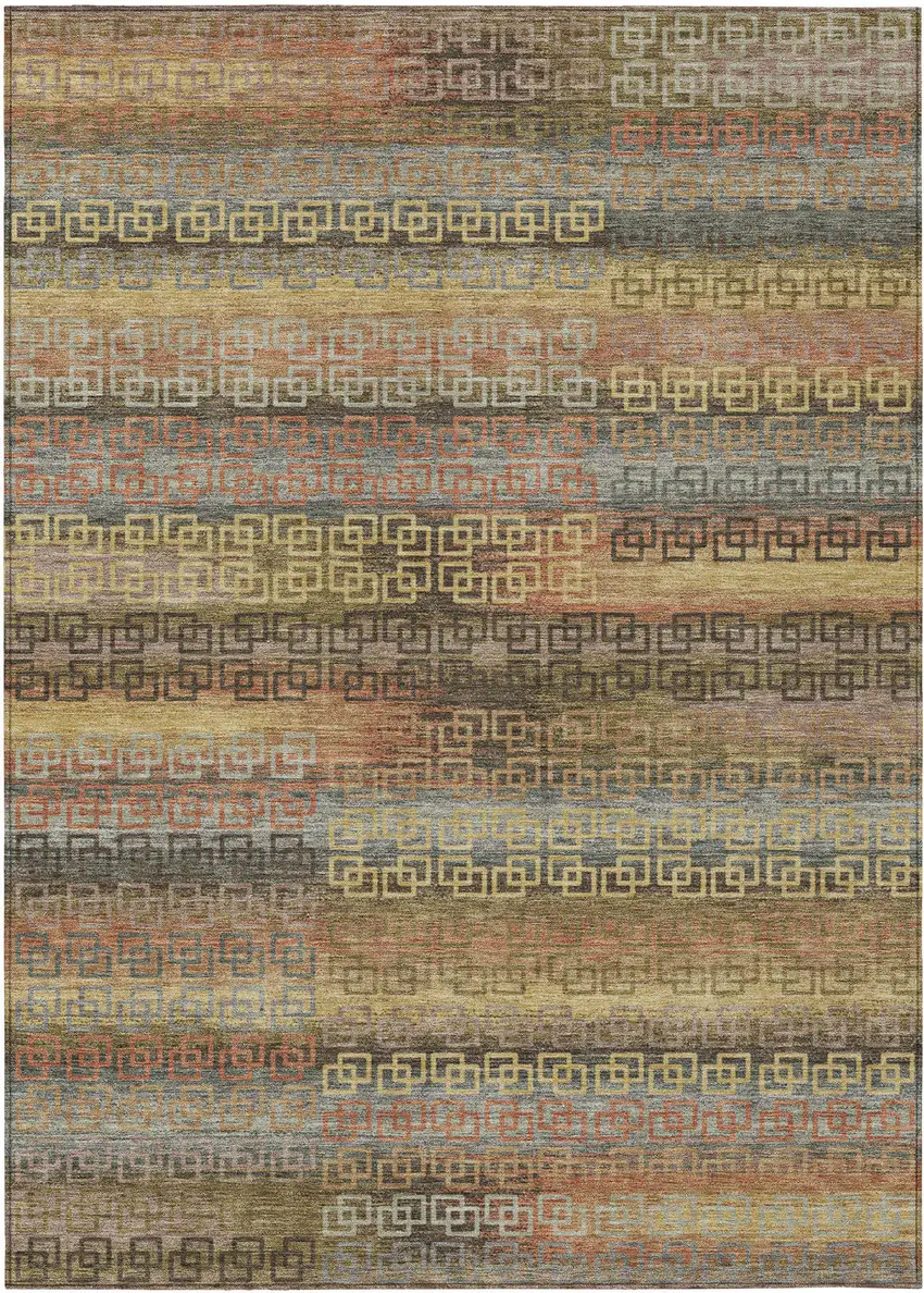 Brown And Gold Striped Washable Indoor Outdoor Area Rug Photo 1