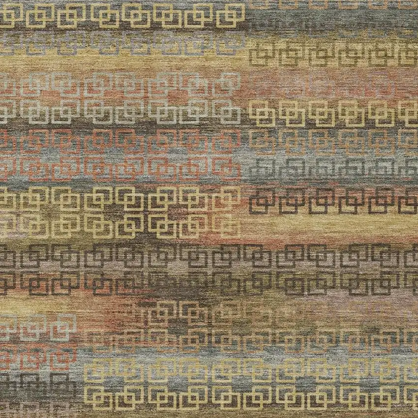 Brown And Gold Striped Washable Indoor Outdoor Area Rug Photo 4