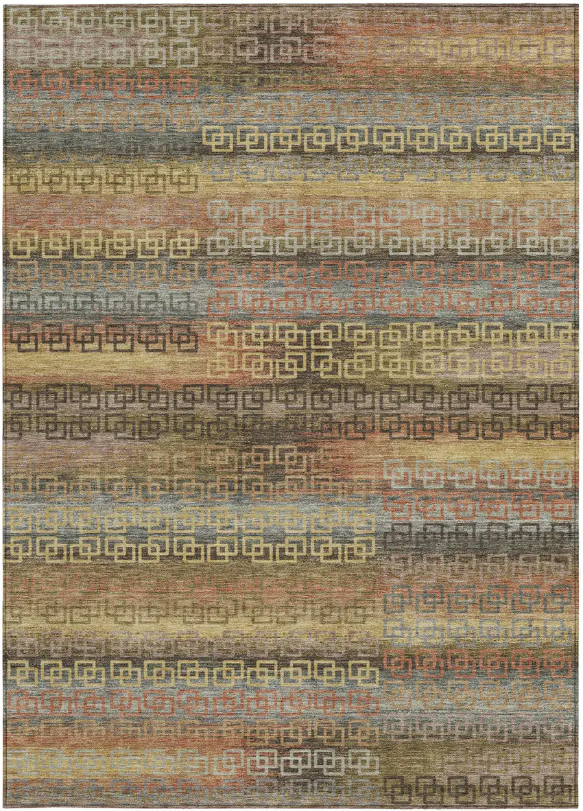 Brown And Gold Striped Washable Indoor Outdoor Area Rug Photo 3