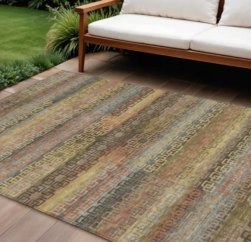 Brown And Gold Striped Washable Indoor Outdoor Area Rug Photo 2