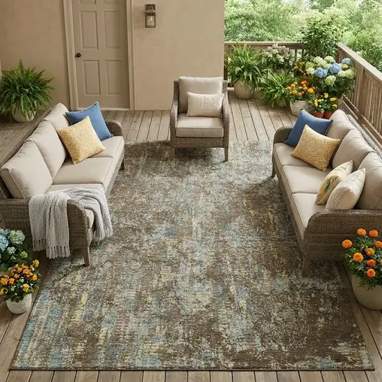 Brown And Graphite Abstract Washable Indoor Outdoor Area Rug Photo 1