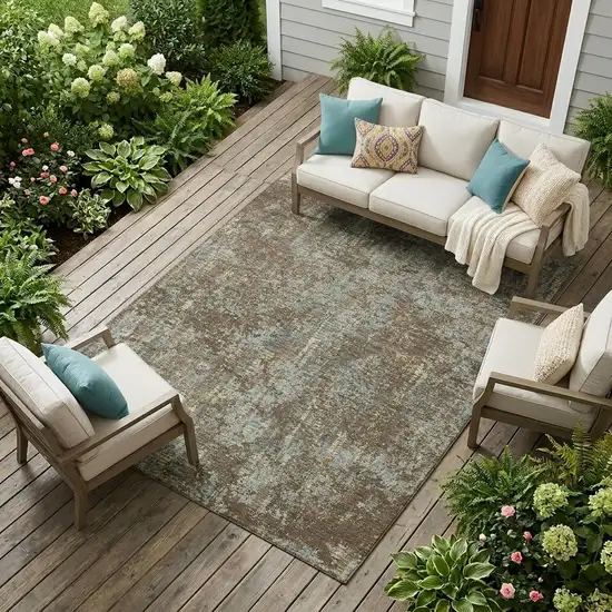 Brown And Graphite Abstract Washable Indoor Outdoor Area Rug Photo 1