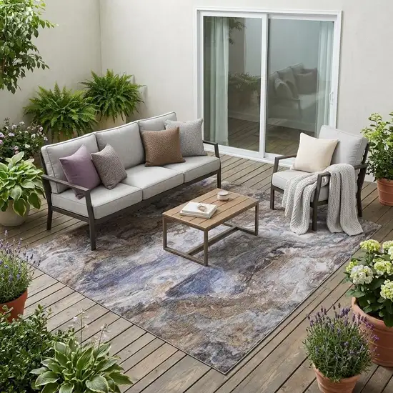 Brown And Graphite Abstract Washable Indoor Outdoor Area Rug Photo 1