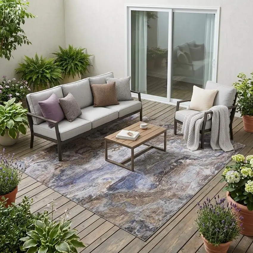 Brown And Graphite Abstract Washable Indoor Outdoor Area Rug Photo 1