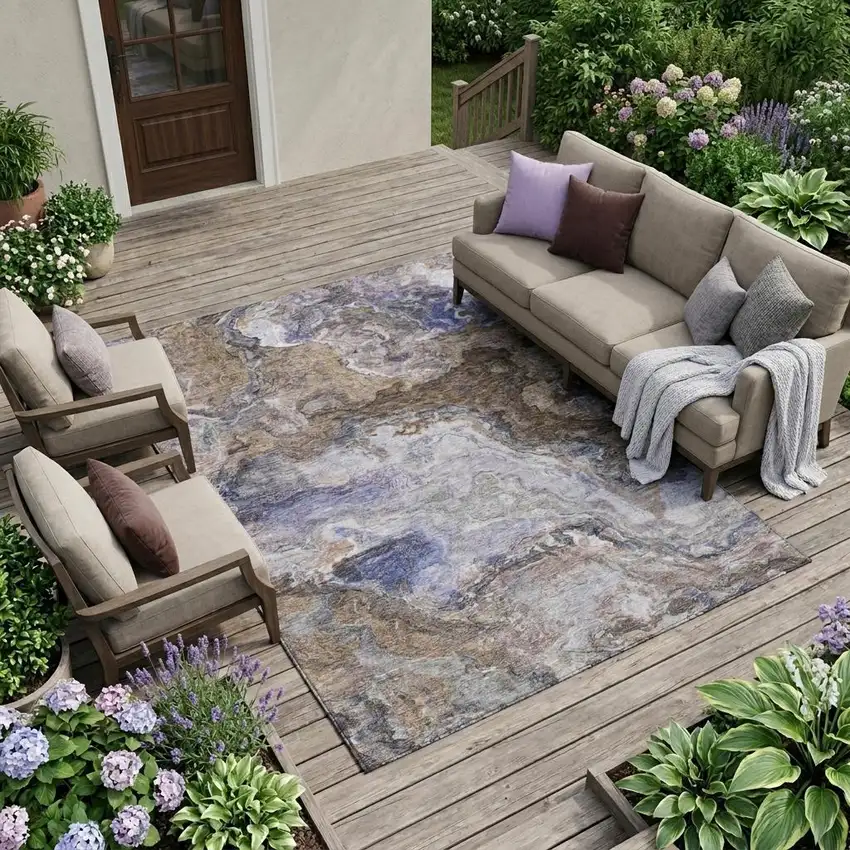 Brown And Graphite Abstract Washable Indoor Outdoor Area Rug Photo 1