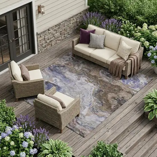 Brown And Graphite Abstract Washable Indoor Outdoor Area Rug Photo 1
