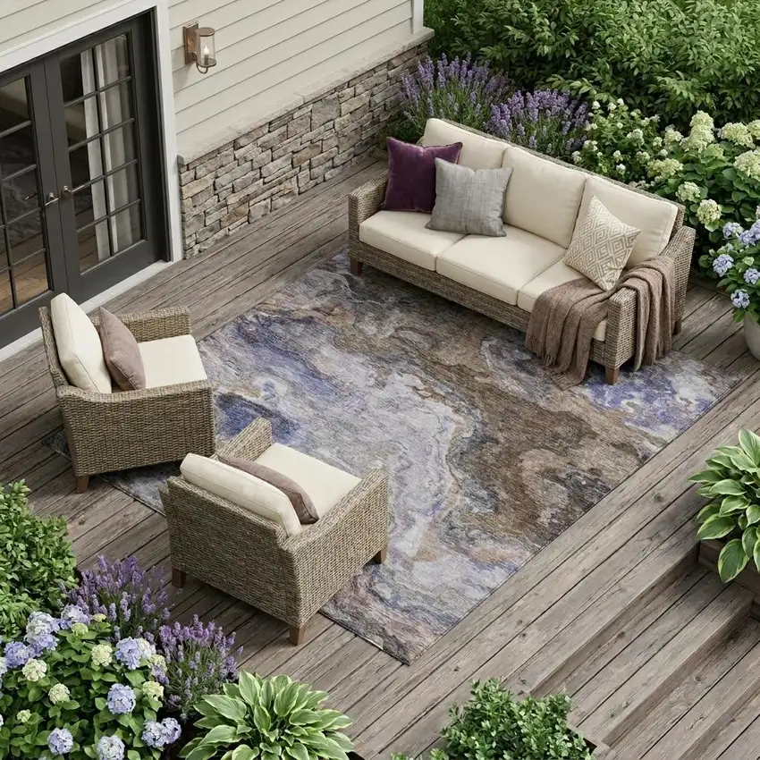 Brown And Graphite Abstract Washable Indoor Outdoor Area Rug Photo 1