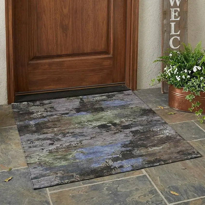 Brown And Graphite Abstract Washable Indoor Outdoor Area Rug Photo 1