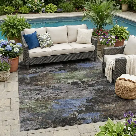 Brown And Graphite Abstract Washable Indoor Outdoor Area Rug Photo 1