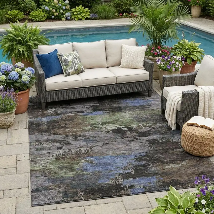 Brown And Graphite Abstract Washable Indoor Outdoor Area Rug Photo 1