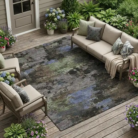 Brown And Graphite Abstract Washable Indoor Outdoor Area Rug Photo 1