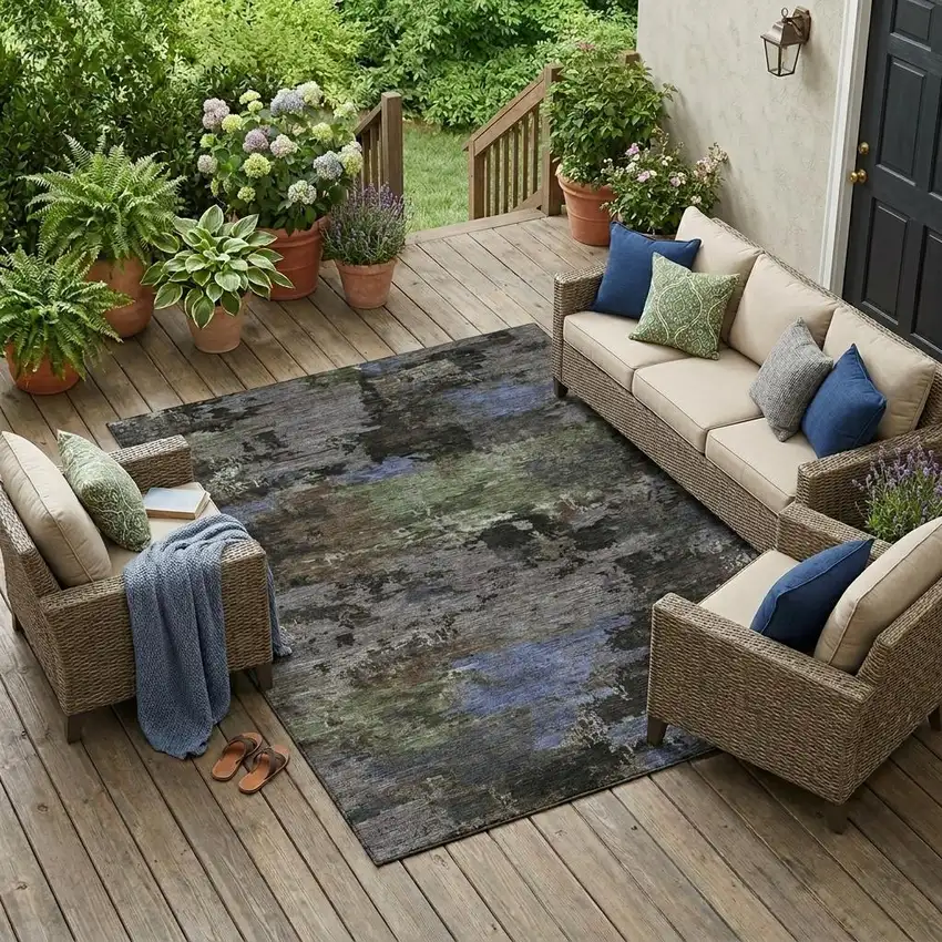 Brown And Graphite Abstract Washable Indoor Outdoor Area Rug Photo 1