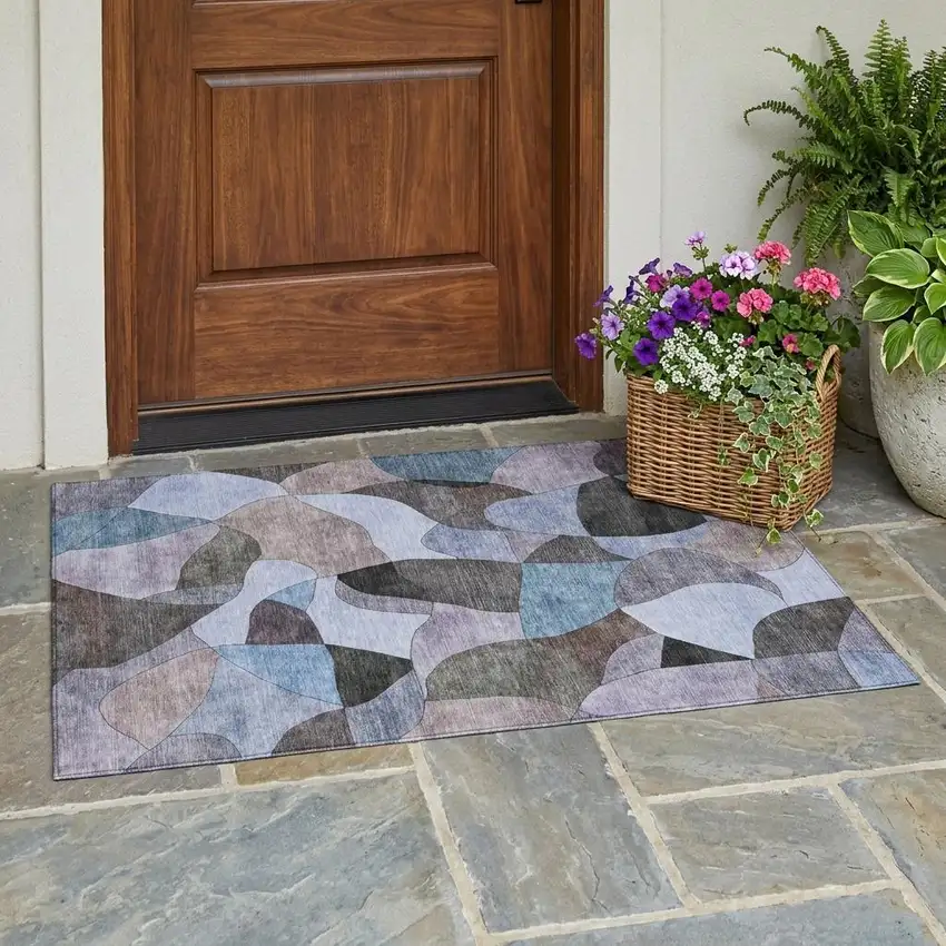 Brown And Graphite Abstract Washable Indoor Outdoor Area Rug Photo 1