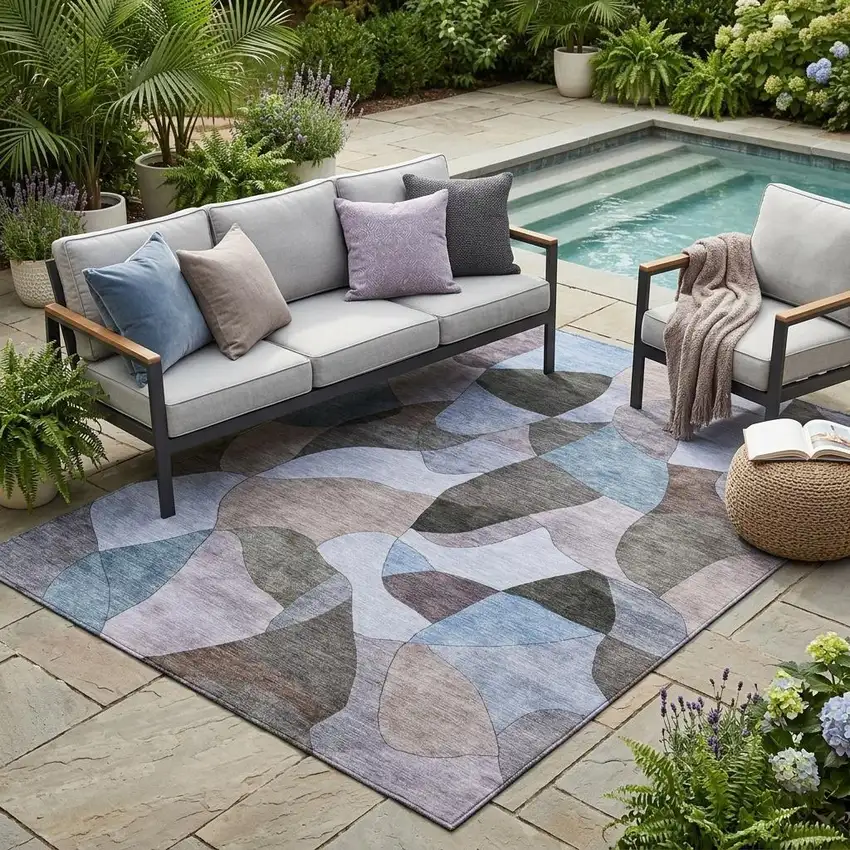 Brown And Graphite Abstract Washable Indoor Outdoor Area Rug Photo 1