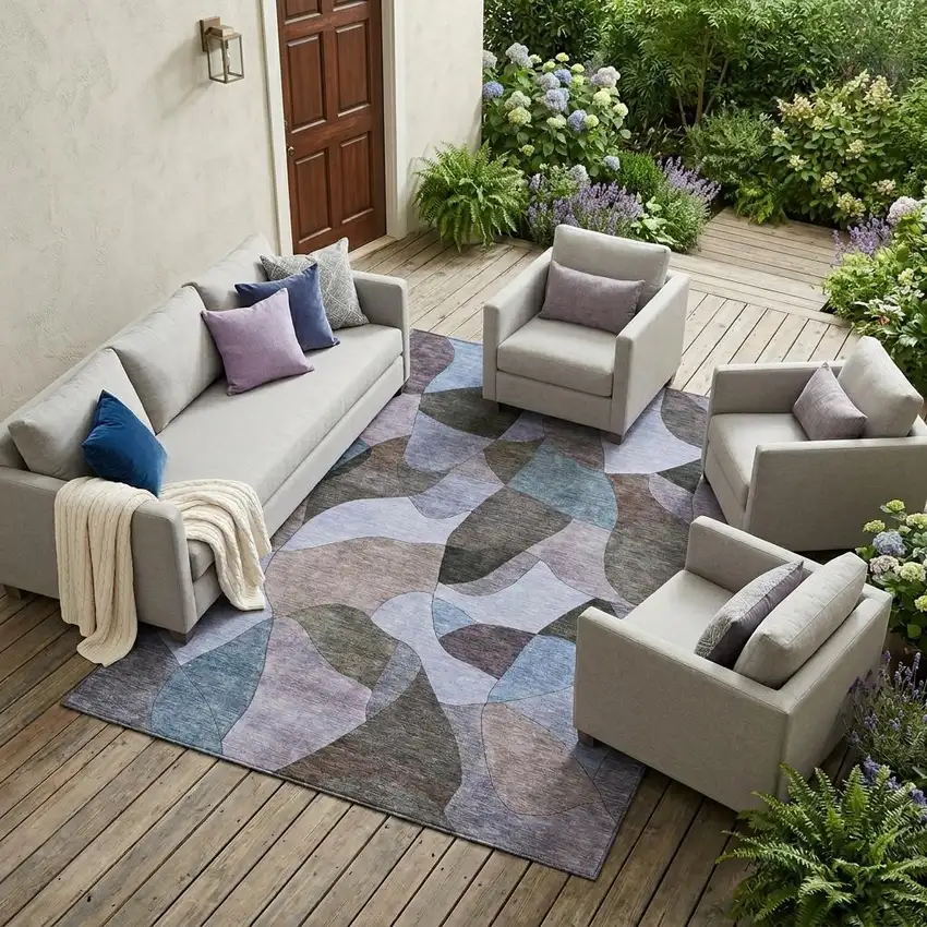 Brown And Graphite Abstract Washable Indoor Outdoor Area Rug Photo 1