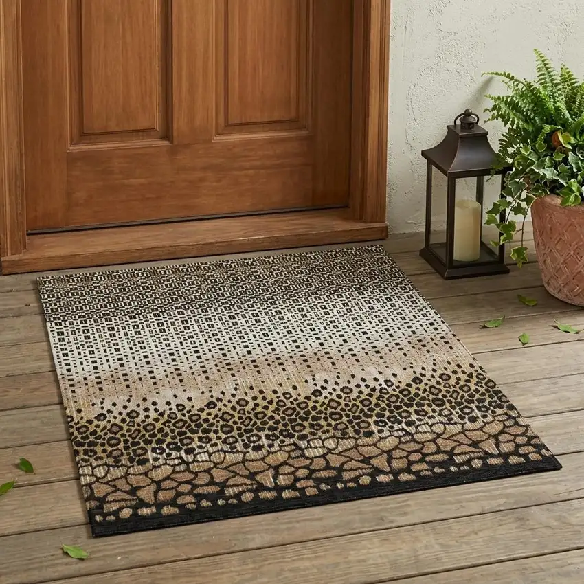 Brown And Graphite Geometric Washable Indoor Outdoor Area Rug Photo 1