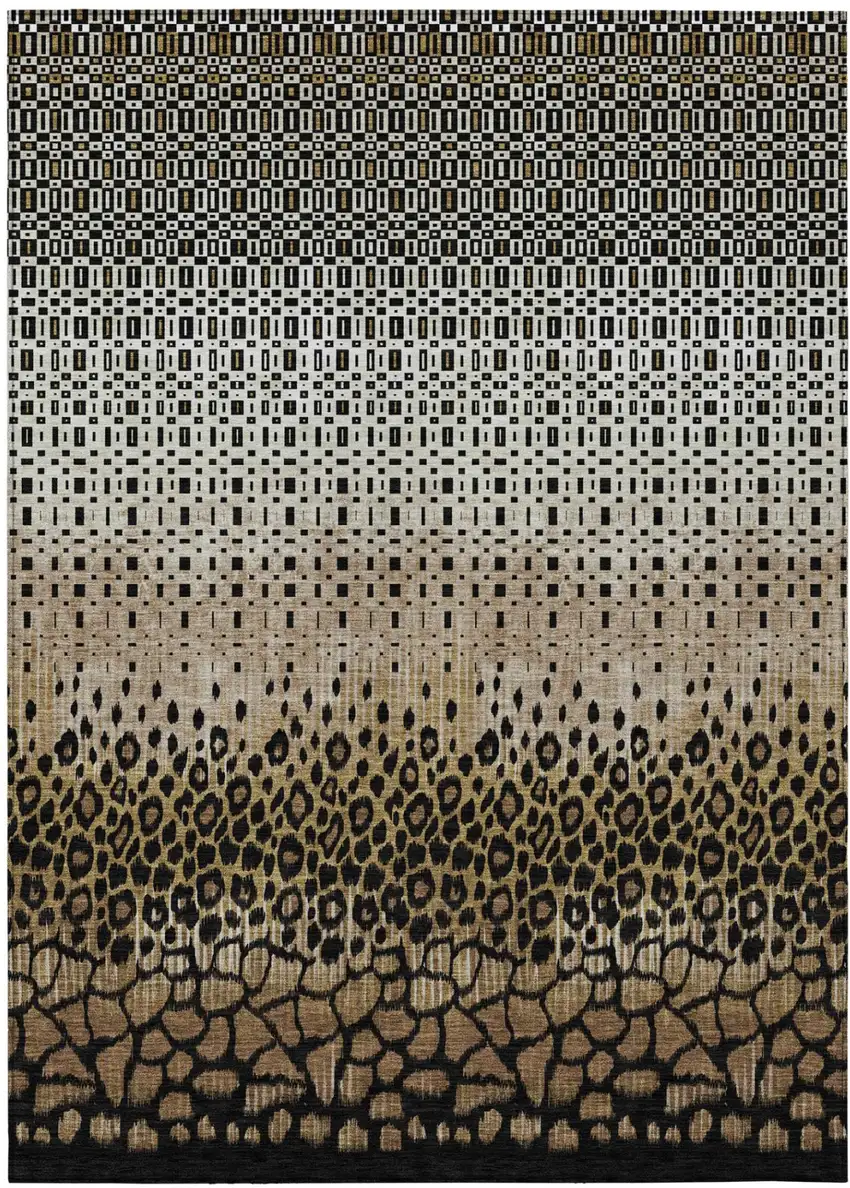 Brown And Graphite Geometric Washable Indoor Outdoor Area Rug Photo 2