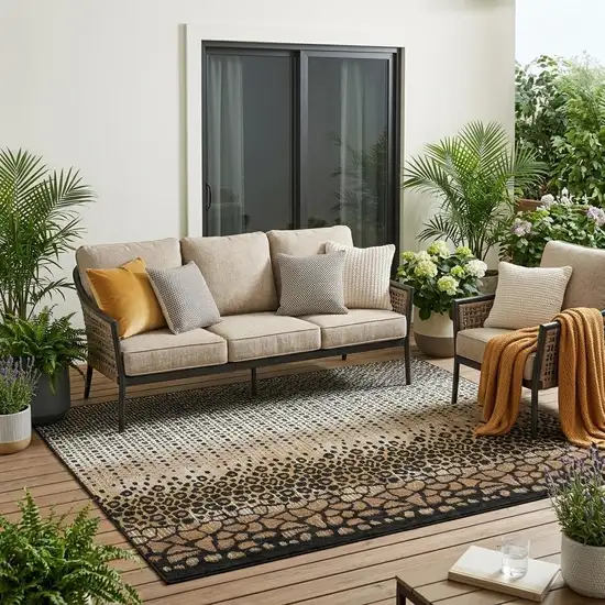 Brown And Graphite Geometric Washable Indoor Outdoor Area Rug Photo 1