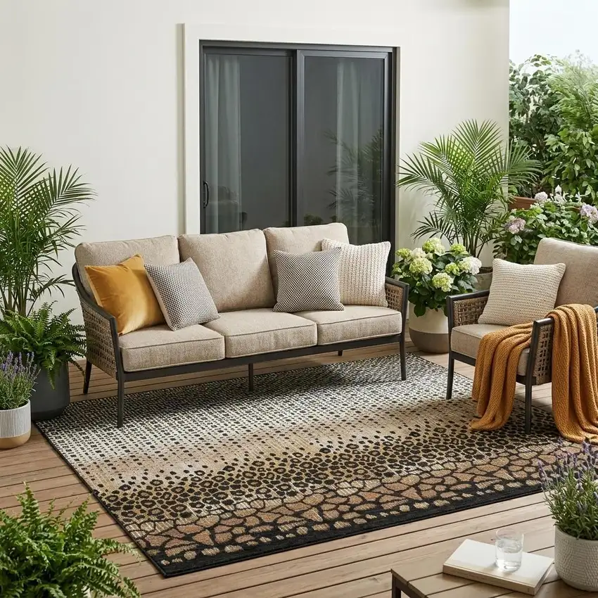 Brown And Graphite Geometric Washable Indoor Outdoor Area Rug Photo 1