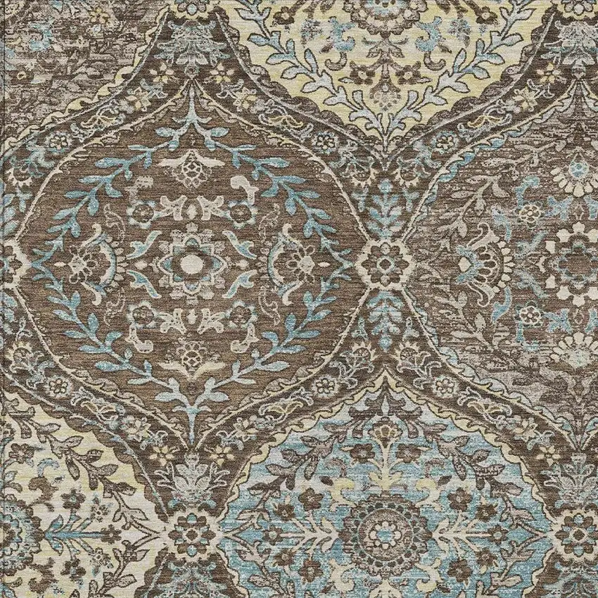 Brown And Graphite Ogee Washable Indoor Outdoor Area Rug Photo 3