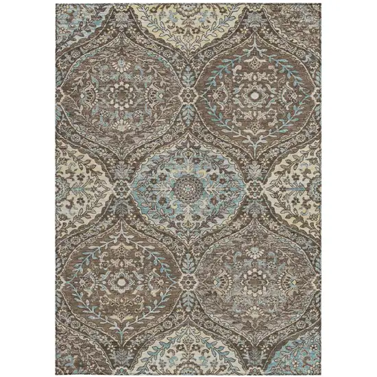 Brown And Graphite Ogee Washable Indoor Outdoor Area Rug Photo 4