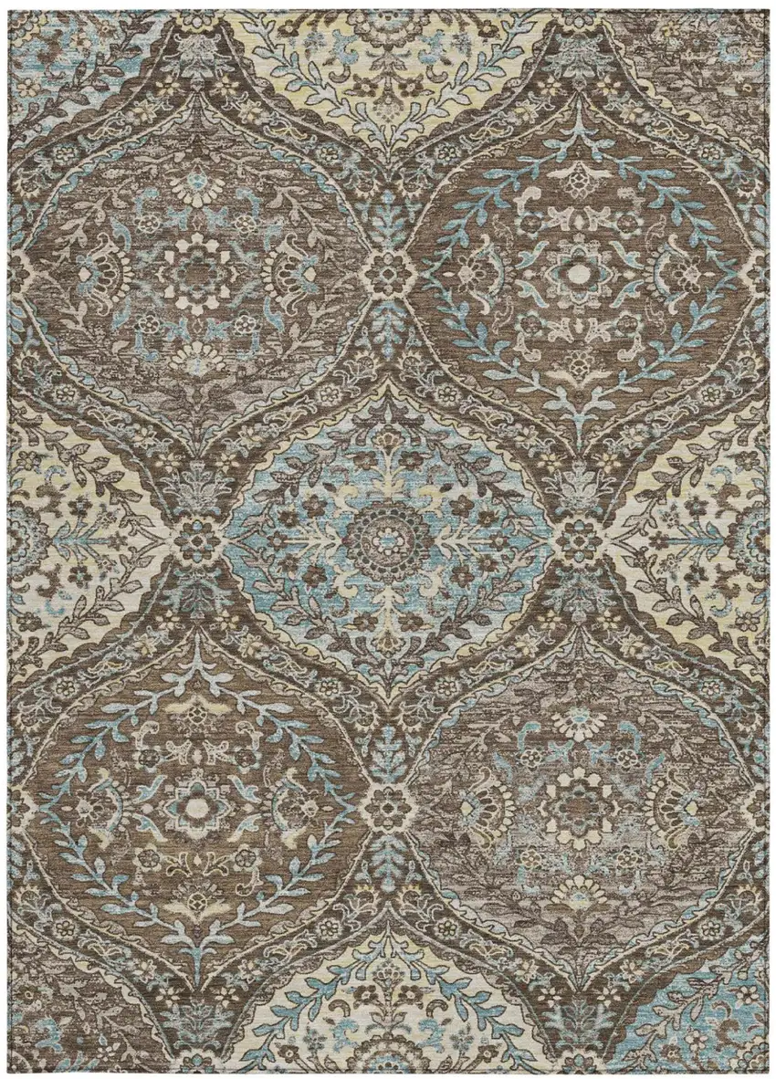 Brown And Graphite Ogee Washable Indoor Outdoor Area Rug Photo 4