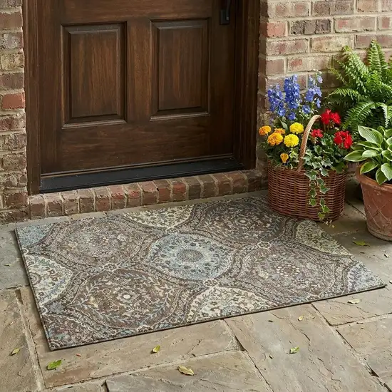Brown And Graphite Ogee Washable Indoor Outdoor Area Rug Photo 1