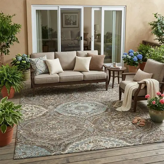 Brown And Graphite Ogee Washable Indoor Outdoor Area Rug Photo 1