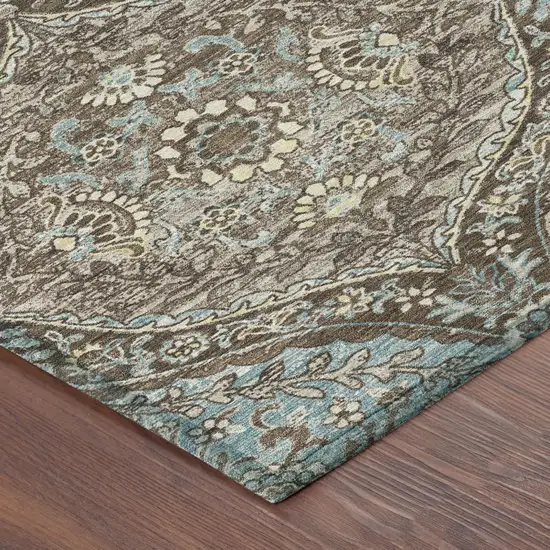 Brown And Graphite Ogee Washable Indoor Outdoor Area Rug Photo 5