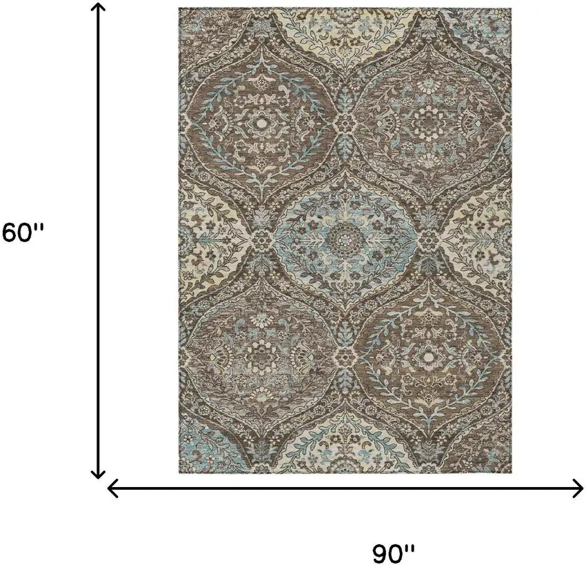 Brown And Graphite Ogee Washable Indoor Outdoor Area Rug Photo 7