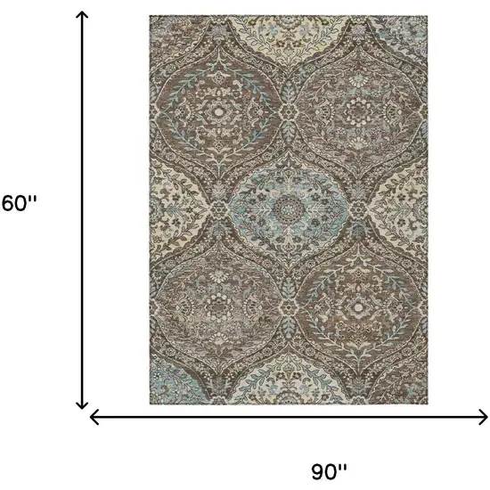 Brown And Graphite Ogee Washable Indoor Outdoor Area Rug Photo 7