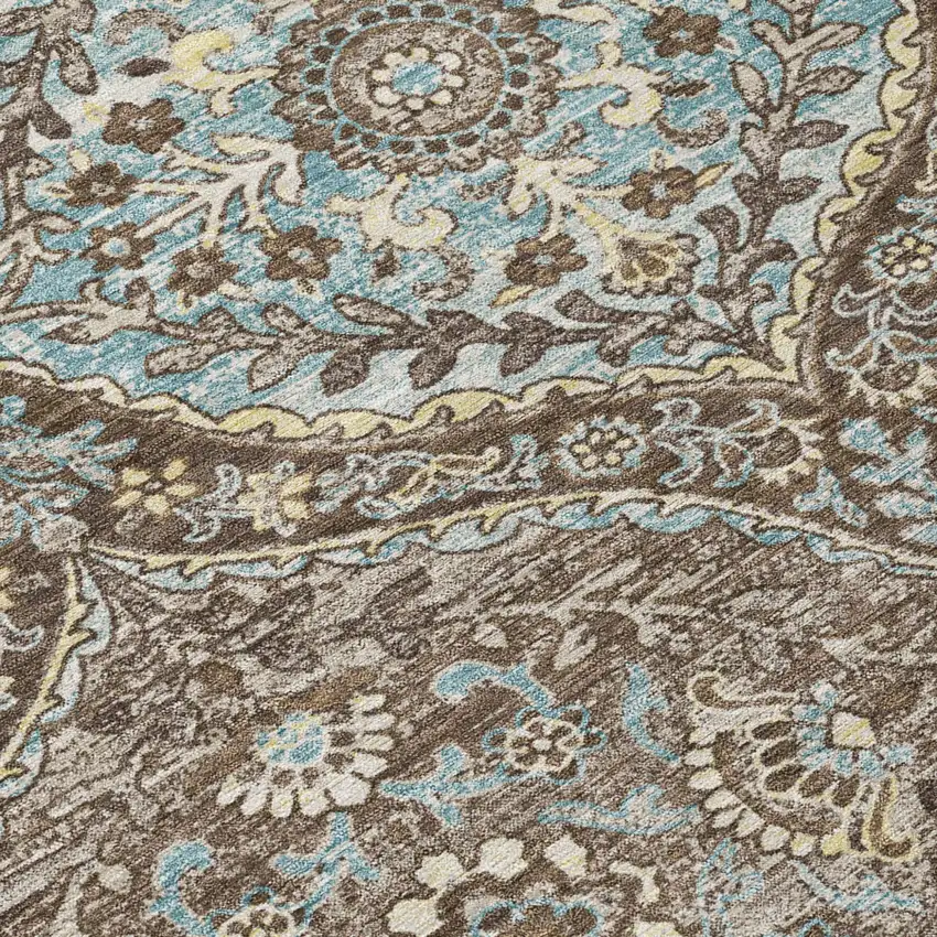 Brown And Graphite Ogee Washable Indoor Outdoor Area Rug Photo 6