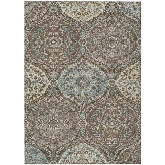 Brown And Graphite Ogee Washable Indoor Outdoor Area Rug Photo 2