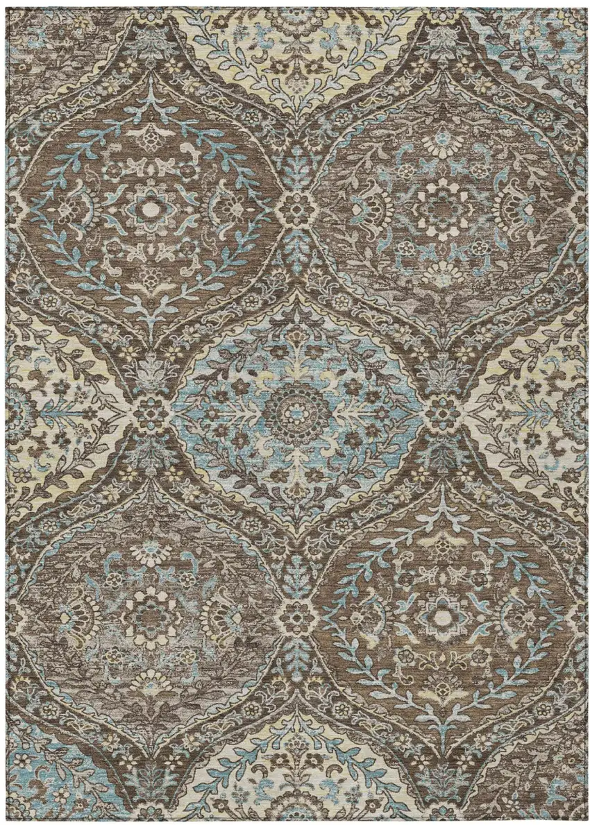 Brown And Graphite Ogee Washable Indoor Outdoor Area Rug Photo 2