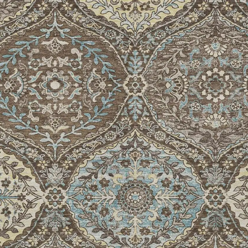Brown And Graphite Ogee Washable Indoor Outdoor Area Rug Photo 3