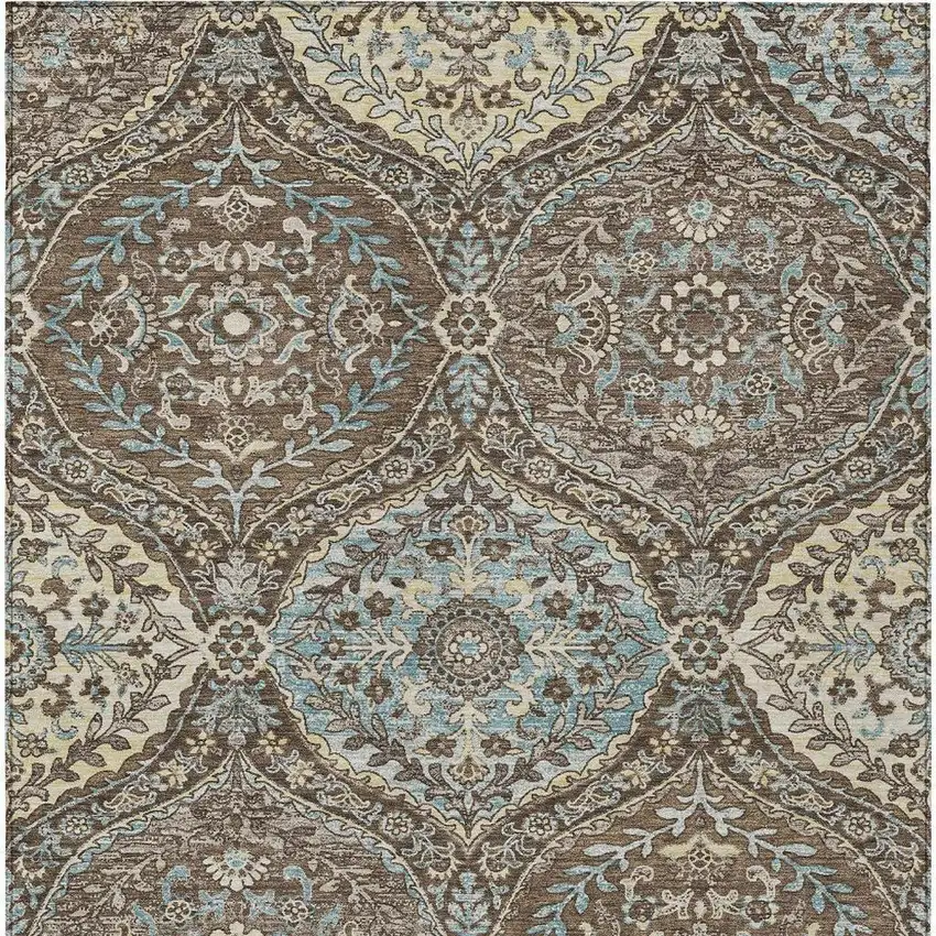 Brown And Graphite Ogee Washable Indoor Outdoor Area Rug Photo 4