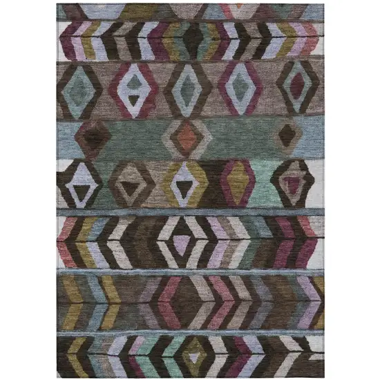 Brown And Graphite Tribal Washable Indoor Outdoor Area Rug Photo 2