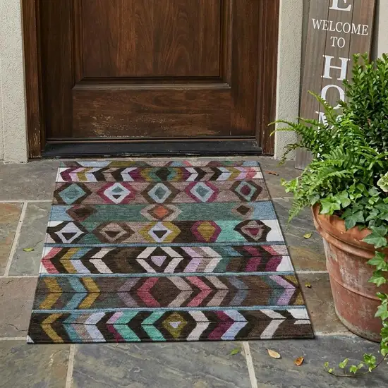 Brown And Graphite Tribal Washable Indoor Outdoor Area Rug Photo 1