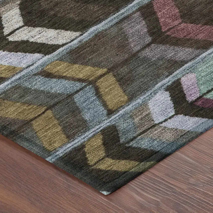 Brown And Graphite Tribal Washable Indoor Outdoor Area Rug Photo 5