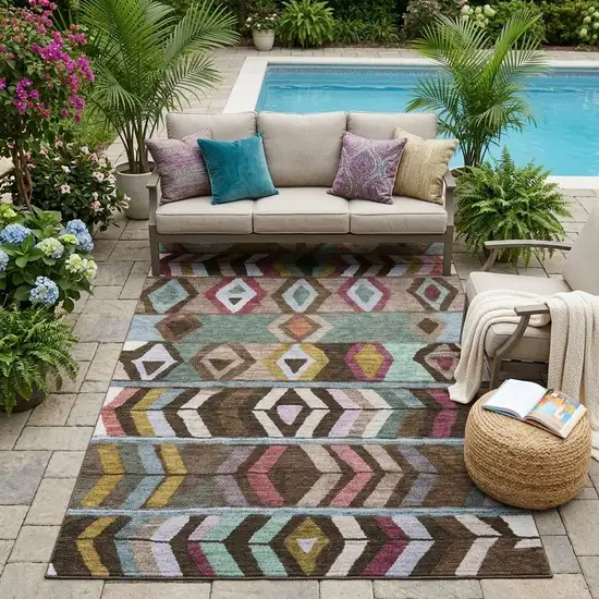 Brown And Graphite Tribal Washable Indoor Outdoor Area Rug Photo 1