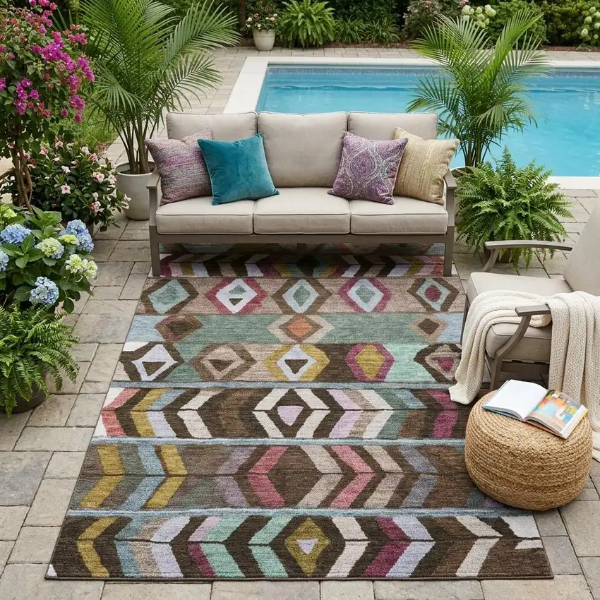 Brown And Graphite Tribal Washable Indoor Outdoor Area Rug Photo 1