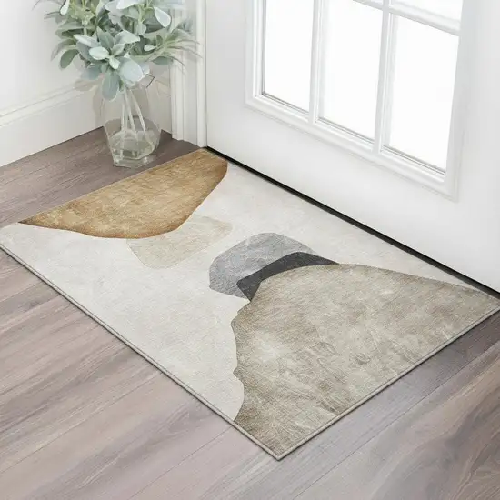 Brown And Gray Abstract Washable Area Rug With UV Protection Photo 2